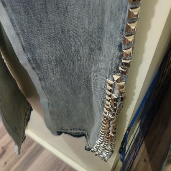 MNML LA B572 Studded Flare Denim Jeans Men's Size 42 Blue Relaxed B-Fit - Picture 6 of 12